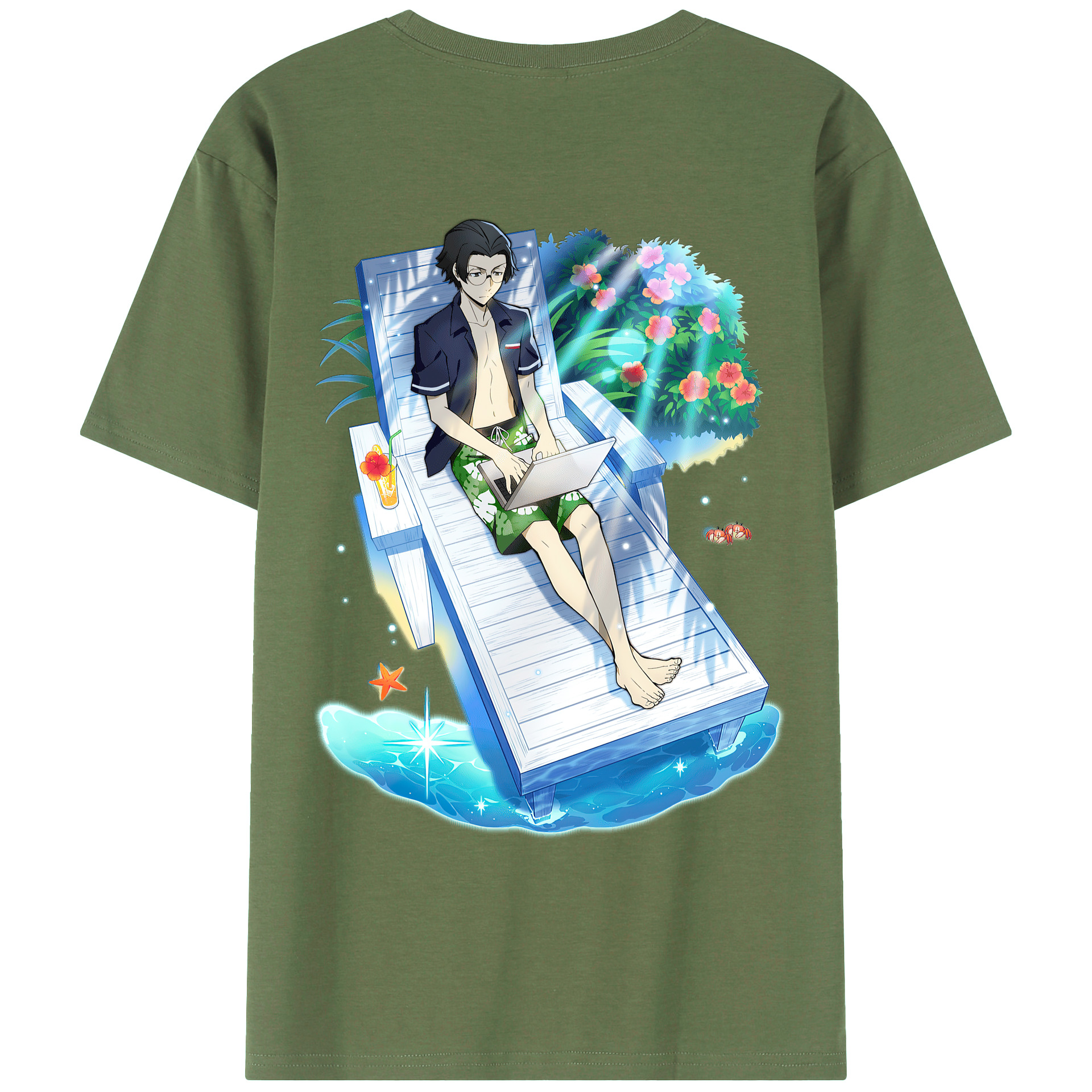 （画像用） 文豪ストレイドッグス Bungo Stray Dogs 綿100％ メンズ半袖Tシャツ（バックプリント） 通気性
